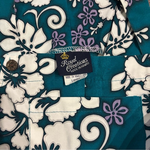 Baby overalls 18M Vintage made in Hawaii Tropical Floral Teal - Picture 5 of 6
